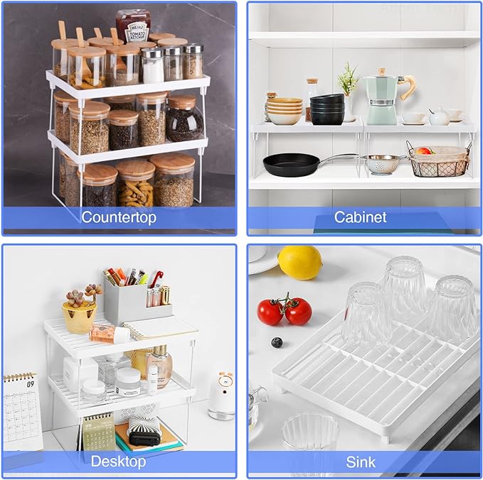 NiHome 4-Pack Stackable Plastic Kitchen Storage Shelf Foldable Rack, Expandable - Image 2