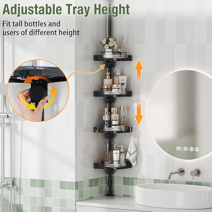 shuang qing 360° Rotating Corner Shower Caddy Tension Pole Organizer - Image 4