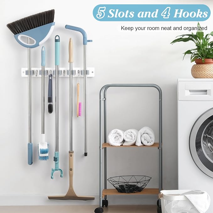 White Broom Holder Wall Mount - Image 2