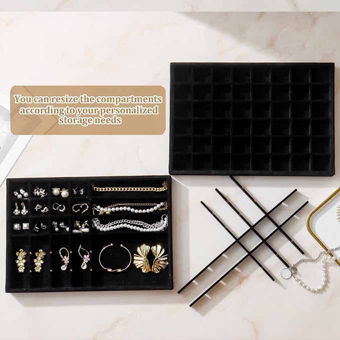 Large Jewelry Organizer for Drawer Insert Velvet Stackable Jewelry Trays for - Image 5