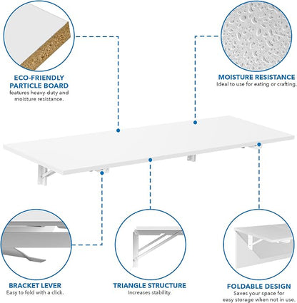 Mount-It! Heavy Duty Wall Mounted Drop Leaf Table, Folding Wall Mounted Desk - Image 7