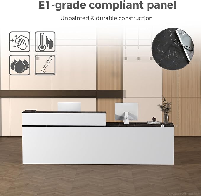 L Shape Reception Desk with Counter, Lockable Drawer, Keyboard Tray, and - Image 5