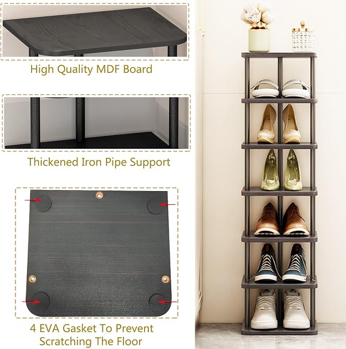 SORCEDAS Shoe Rack Vertical Shoe Shelf Narrow Tall Storage - Image 5