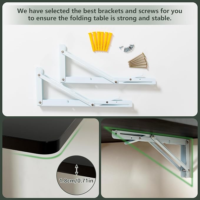 Clikuutory Black Wall Mounted High Gloss Folding Table 23.6" L x 15.7" W - Image 8
