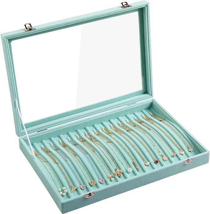 Frebeauty 15 Hooks Necklace Tray Velvet Neckalce Organizer by Frebeauty