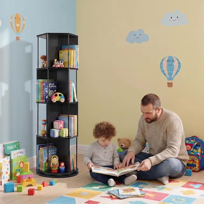 VIWODS 4 Tier Rotating Bookshelf Tower, 360° Display Spinning Bookcase - Image 5