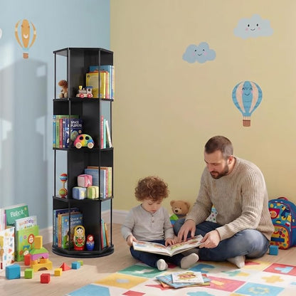 VIWODS 4 Tier Rotating Bookshelf Tower, 360° Display Spinning Bookcase - Image 5