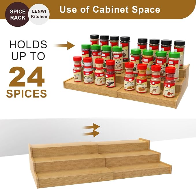 Spice Rack Organizer for Cabinet, 3 Tier Expandable Bamboo Spice Storage - Image 7