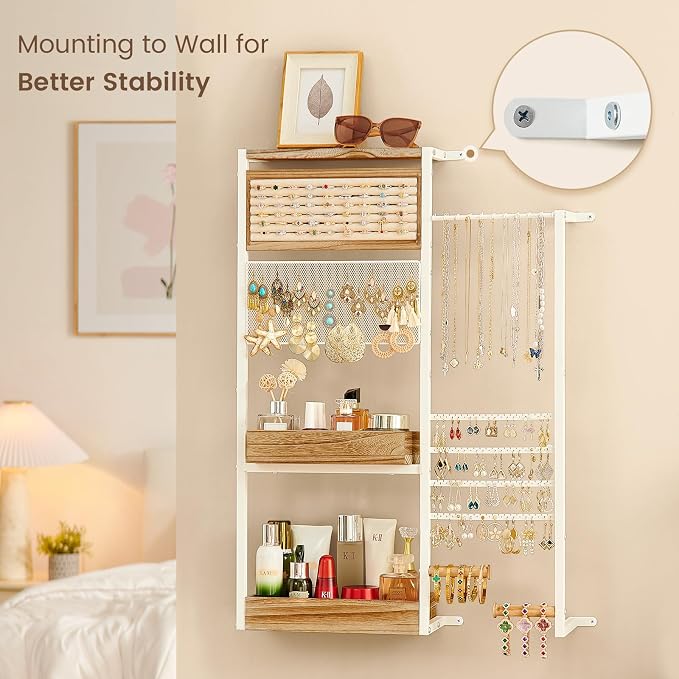 Pinzoveco Hanging Jewelry Organizer Wall Mounted, Large Hanging Jewelry - Image 3