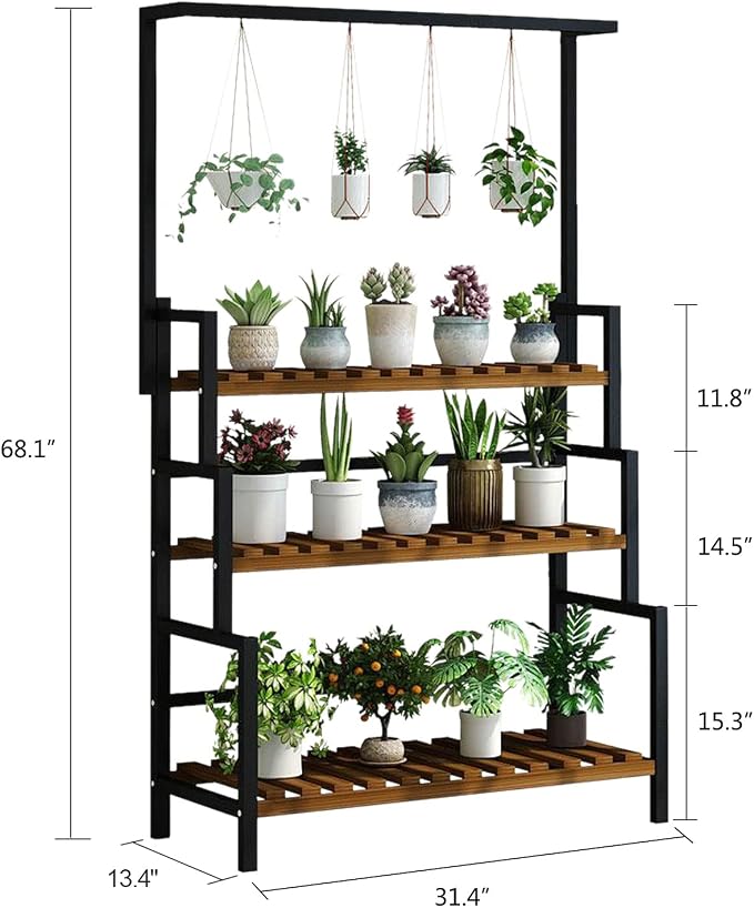 3-Tier Hanging Plant Stand Planter Shelves Flower Pot Organizer Rack Outdoor - Image 2