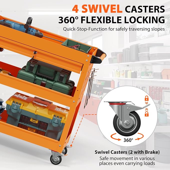 3 Tier Rolling Tool Cart with Drawers, Heavy Duty Utility Cart on Wheels - Image 3