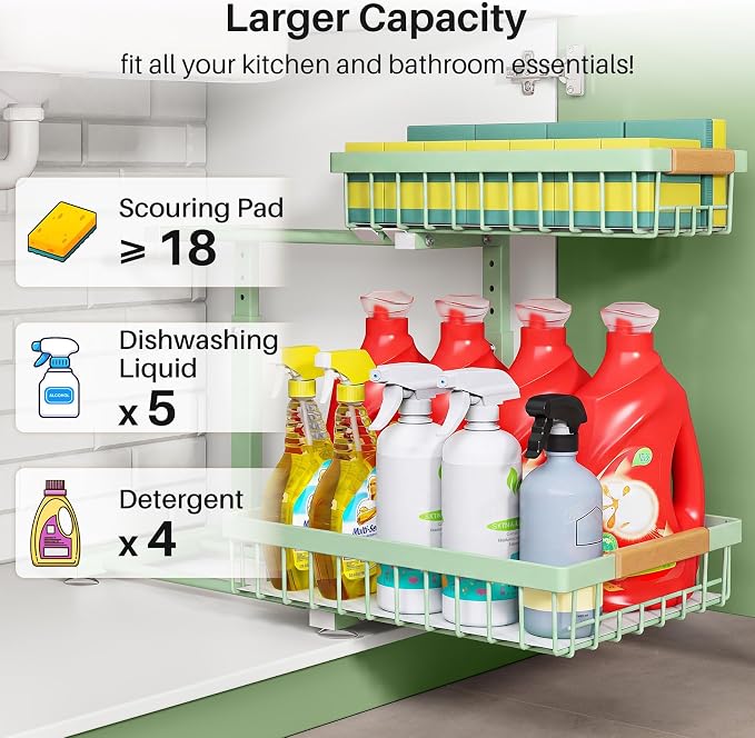 Kitstorack Under Sink Organizer, 2 Tier Under the Sink Storage, Slide out Pull - Image 5