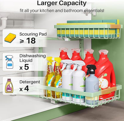Kitstorack Under Sink Organizer, 2 Tier Under the Sink Storage, Slide out Pull - Image 5