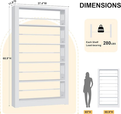 Metal White Bookshelf, 5 Shelf Bookcase, Large Bookshelves and Bookcases - Image 2