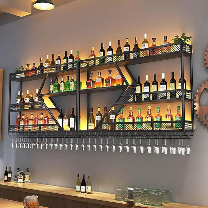 95in Wall Mounted Wine Rack, Large Metal Wine Bottle Holder, 3 Tier Modern - Image 4