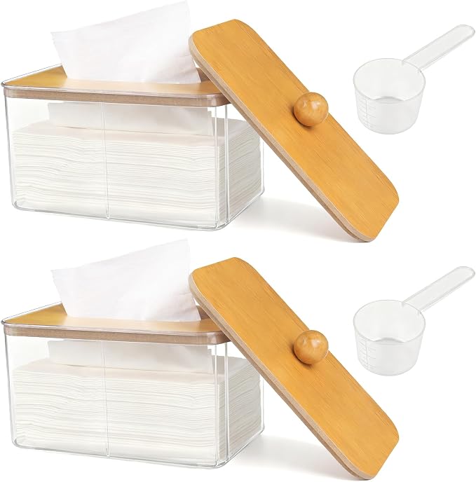 2Pack Dryer Sheet Holder with Bamboo Lid, Acrylic Dryer Sheets Container by Unknown