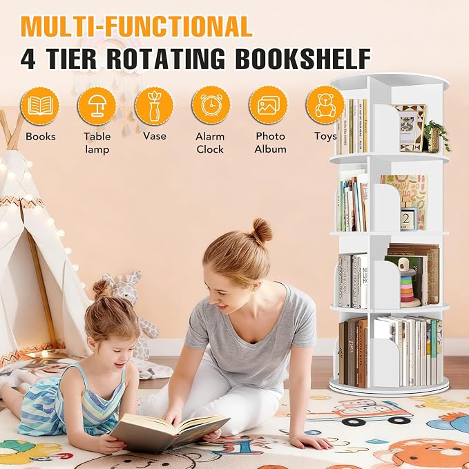RUNSUNSPRI 4 Tier Rotating Bookshelf Tower, Spinning Bookshelf, Revolving 360° - Image 5