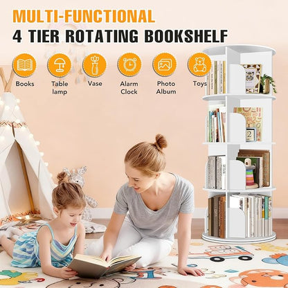 RUNSUNSPRI 4 Tier Rotating Bookshelf Tower, Spinning Bookshelf, Revolving 360° - Image 5