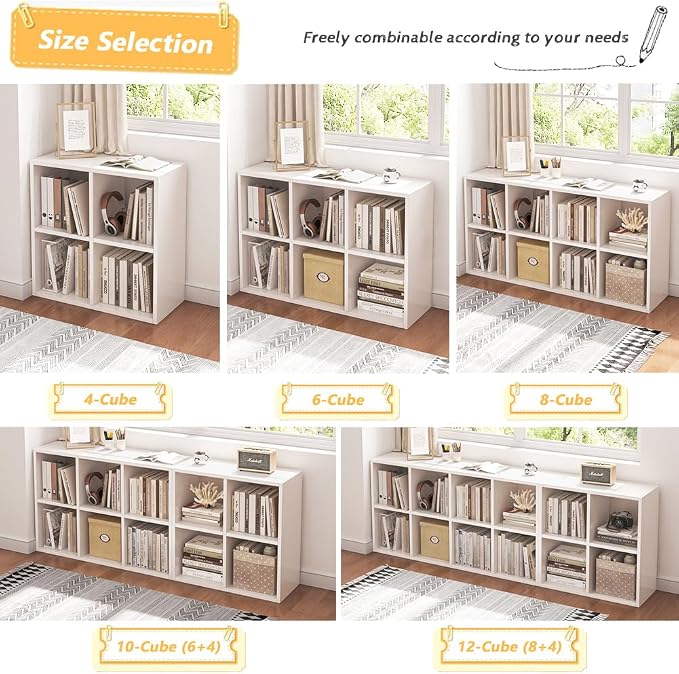 NELYE 6 Cube Organizer Bookcase White Open Shelf | Suitable - Image 6