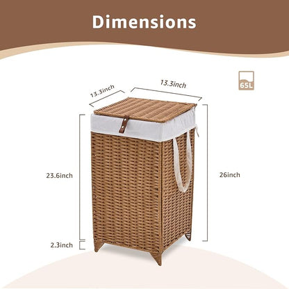 Laundry Hamper with Lid and Removable Liner Bag, Handwoven Rattan Clothes - Image 2