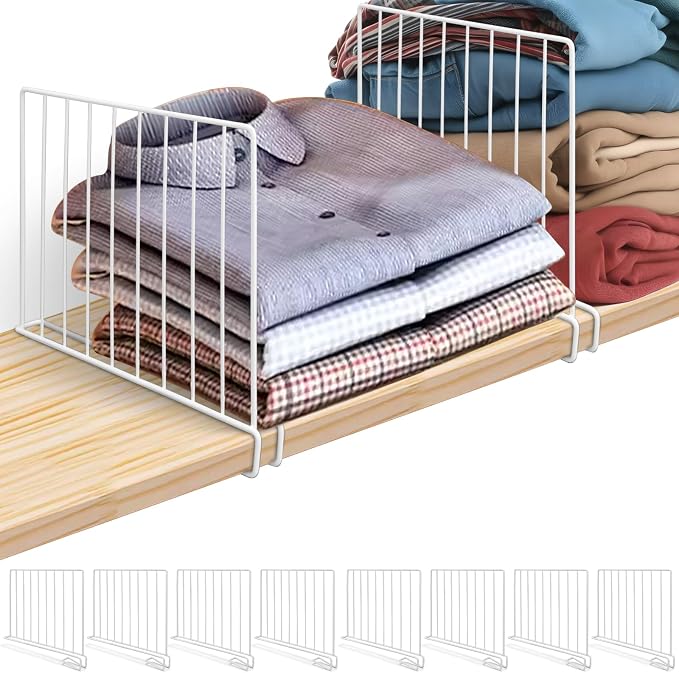 Shelf Dividers for Closet Organization, 8 Pack Metal Closet Shelf Dividers by LQQBOX