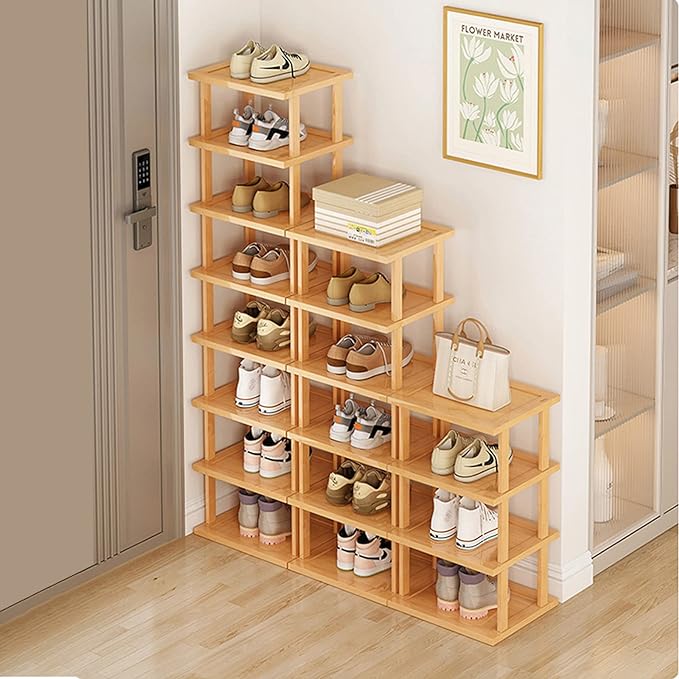 SAN HE Bamboo Shoe Rack 17 Tier- Vertical Shoe Rack by SANHE