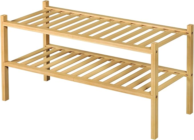 2 Tier Bamboo Shoe Rack for Closet Free Standing Wood Shoe Shelf for Entryway - Image 8