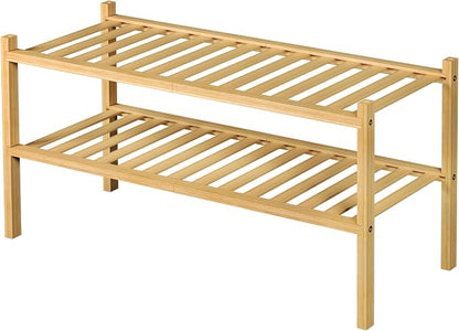 2 Tier Bamboo Shoe Rack for Closet Free Standing Wood Shoe Shelf for Entryway - Image 8