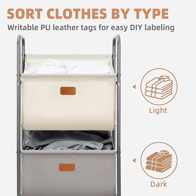 STORAGE MANIAC 80 Liters Vertical Rolling Laundry Hamper, 2 Section Laundry - Image 4