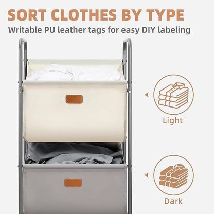 STORAGE MANIAC 80 Liters Vertical Rolling Laundry Hamper, 2 Section Laundry - Image 4