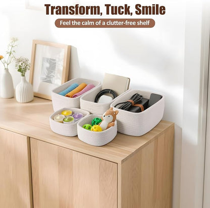 5-Pack Small Woven Rope Storage Baskets, 2 Sizes Organizer Bins | Fabric Cube - Image 6