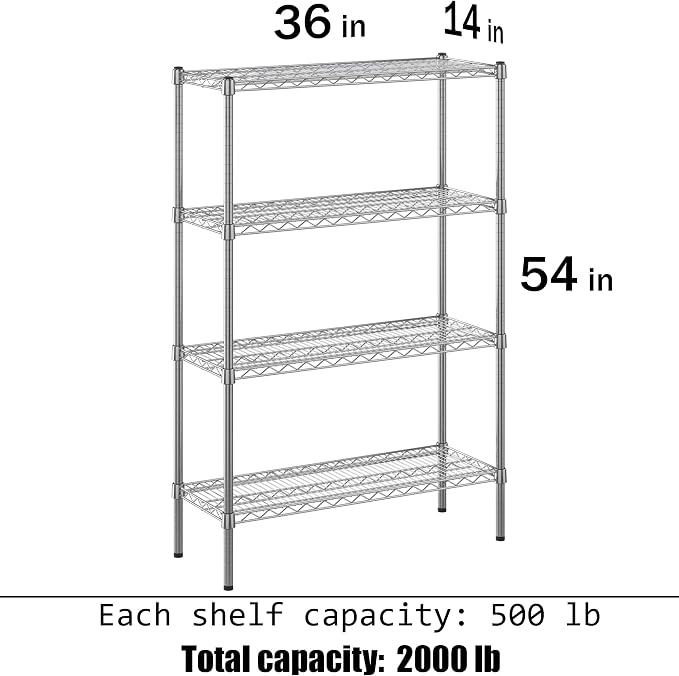 14" Deep x 36" Wide x 54" Height Wire Shelving Kit | 4-Tier | NSF Commercial - Image 3