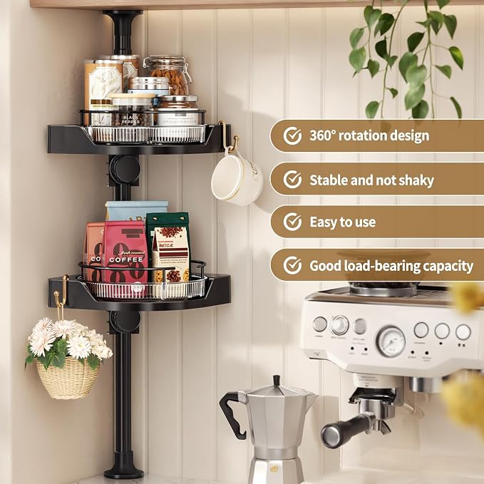 Standing Spice Rack Organizer, Counter Corner Double Tier Lazy Susan, Height - Image 5