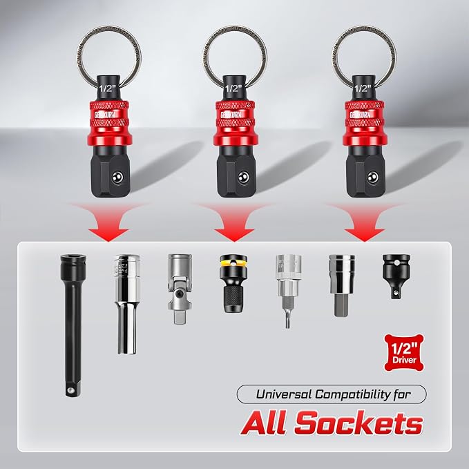 Geinxurn 3Pcs Socket Holder Keychain, 1/2” Drive Quick Release & Quick Change - Image 4