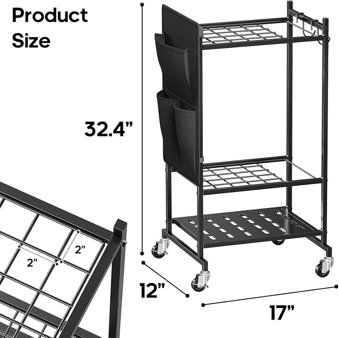 Garden Tool Organizer with Wheels, Rolling Yard Tool Tower Rack Carts - Image 2