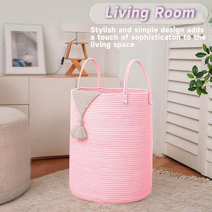 Large Woven Laundry Basket Hamper, 80L Cotton Rope Storage Bin - Image 3