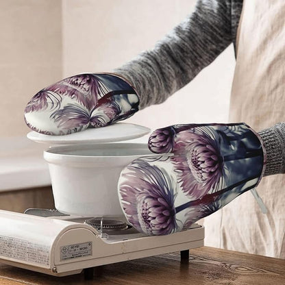 Flowers Print Oven Mitts Set of 2, Heat Resistant Silicone Oven Mittens Gloves - Image 8