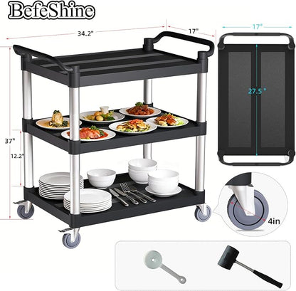 3 Tier Rolling Cart with Hair-Proof Wheels, Plastic Utility Service Cart - Image 2