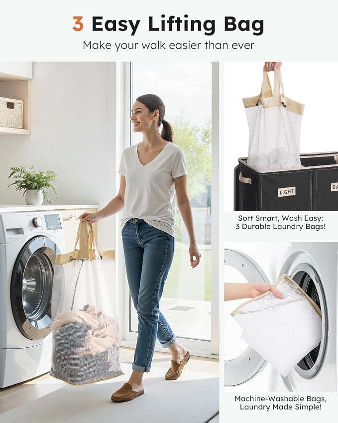 SOLEDI 200L 3-Section Laundry Hamper - Image 6