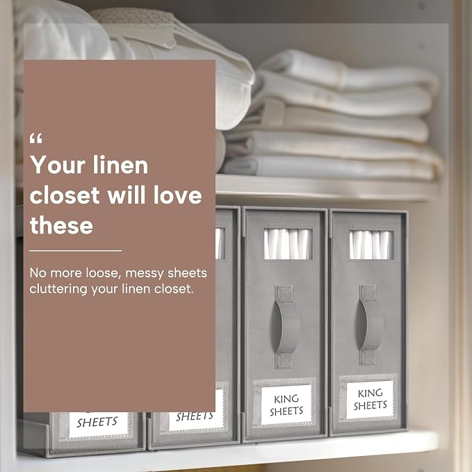 Criusia Bed Sheet Organizers and Storage, 6 Pack Foldable Linen Closet - Image 3