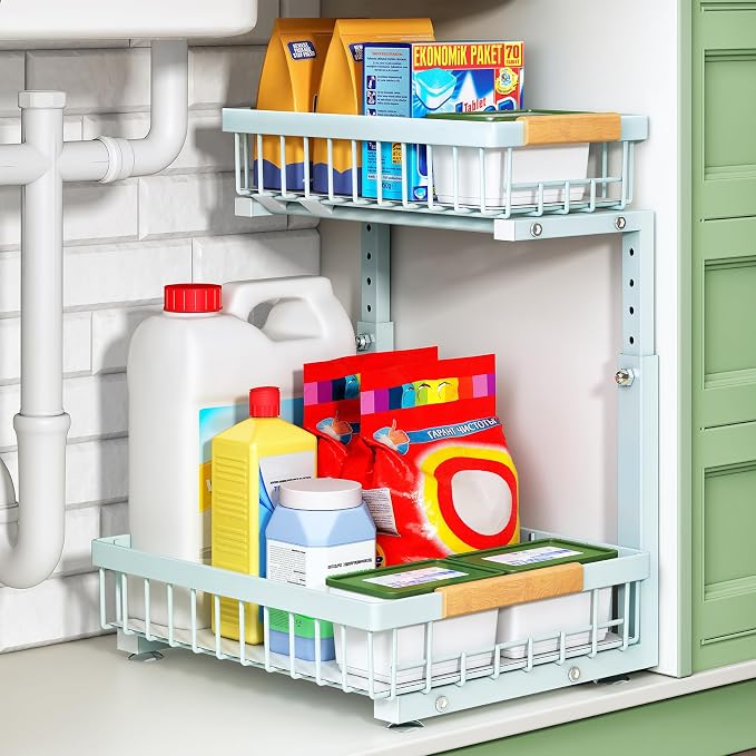 Kitstorack Under Sink Organizer, 2 Tier Under the Sink Storage, Slide out Pull by Kitstorack