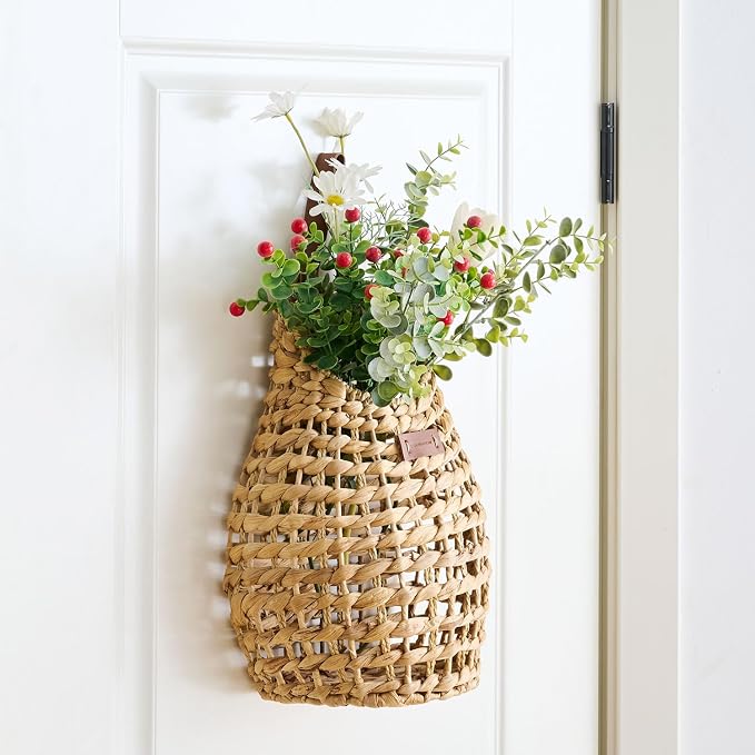 Woven Front Door Basket Water Hyacinth Wall Hanging Basket Decorative Boho - Image 7