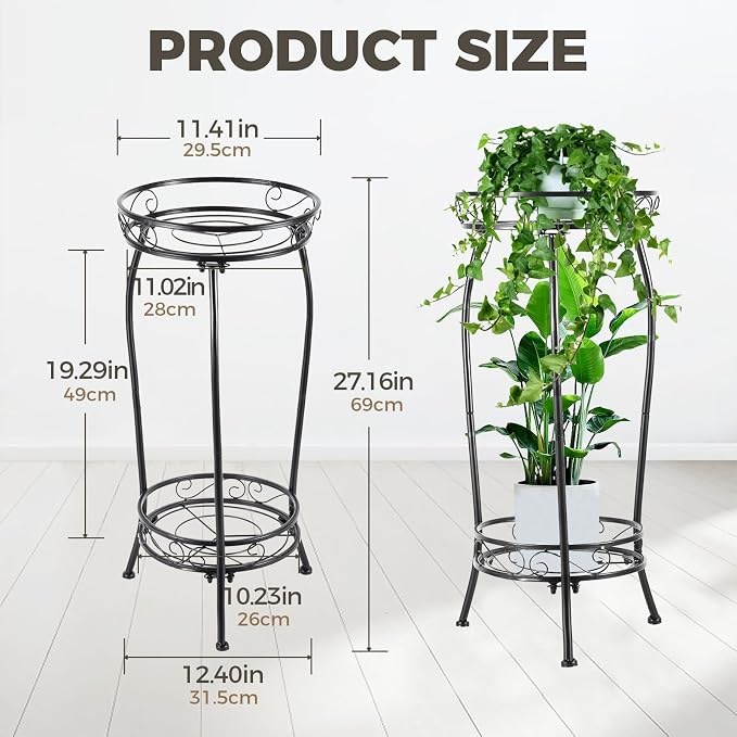 Kavlium Plant Stand Indoor Outdoor，Tall Black Metal Rustproof Stable Plant - Image 2