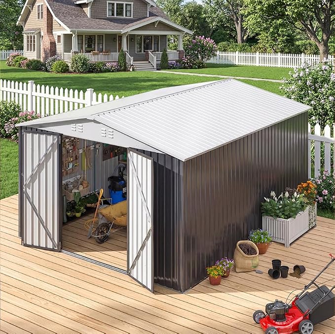 Polar Aurora 10x12 FT Metal Shed, Heavy-Duty Galvanized Steel Tool Storage Shed by PolarAurora