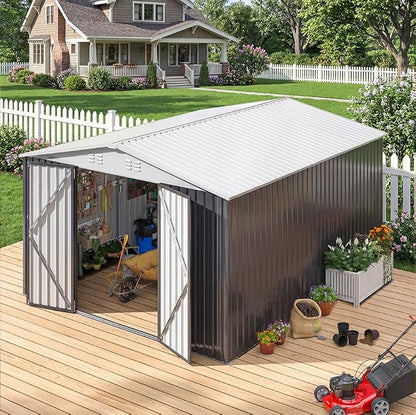 Polar Aurora 10x12 FT Metal Shed, Heavy-Duty Galvanized Steel Tool Storage Shed by PolarAurora