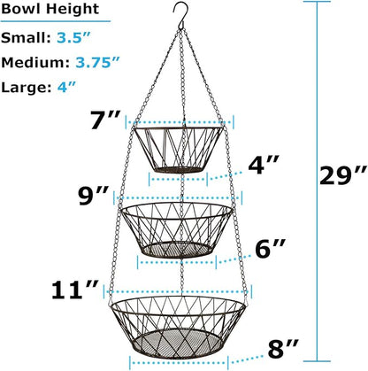 Heavy Duty - 3 Tier Hanging Kitchen Bronze Fruit Basket - Image 2