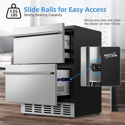 Under Counter Beverage Refrigerator 24 Inch, Outdoor Drawer Fridge Stainless - Image 3