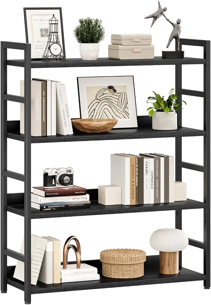 NUMENN Wide Bookshelf, 4 Tier Freestanding Shelving Unit, Falling Prevention by NUMENN