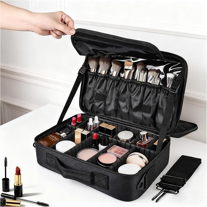 Greenfeather Travel Makeup Bag, Professional Cosmetic Train Case Organizer by Greenfeather