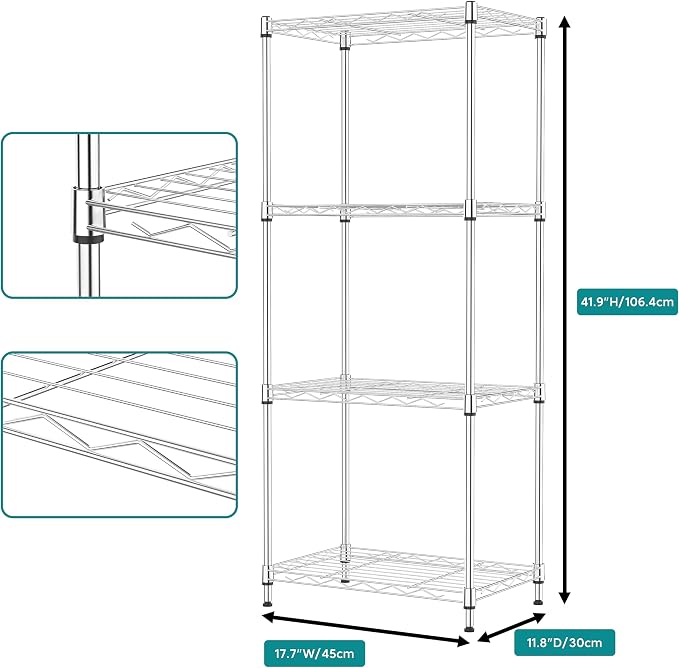 IZEUK 4 Tier Metal Wire Shelf Unit, Chrome Storage Rack Organizer - Image 3